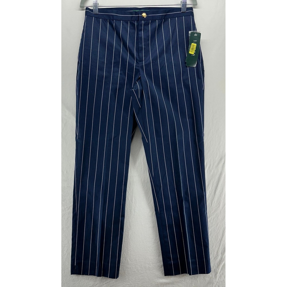 Lauren Ralph Lauren Sandylan‎ F Pinstripe Pants French Navy Blue White 6 NEW